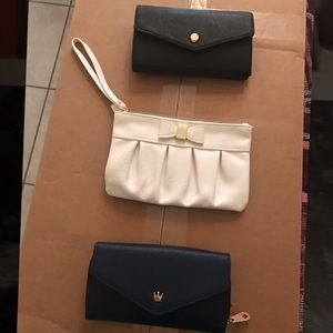 3 clutches- black, navy, off white